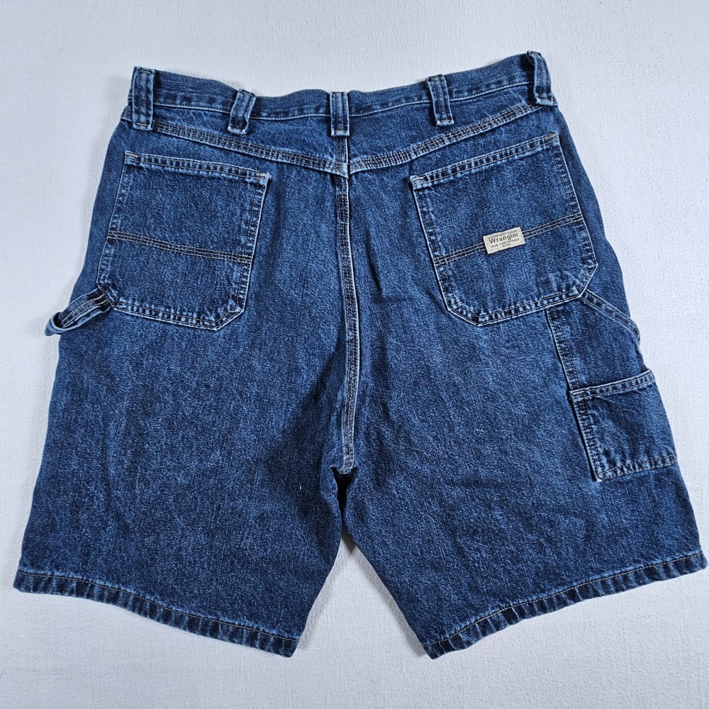 Wrangler Carpenter Shorts Mens 36 Blue Dark Wash Denim Workwear Utility 64WP2ZD